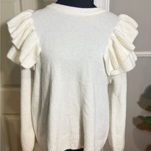 CeCe Ivory Ruffle Shoulder Sweater